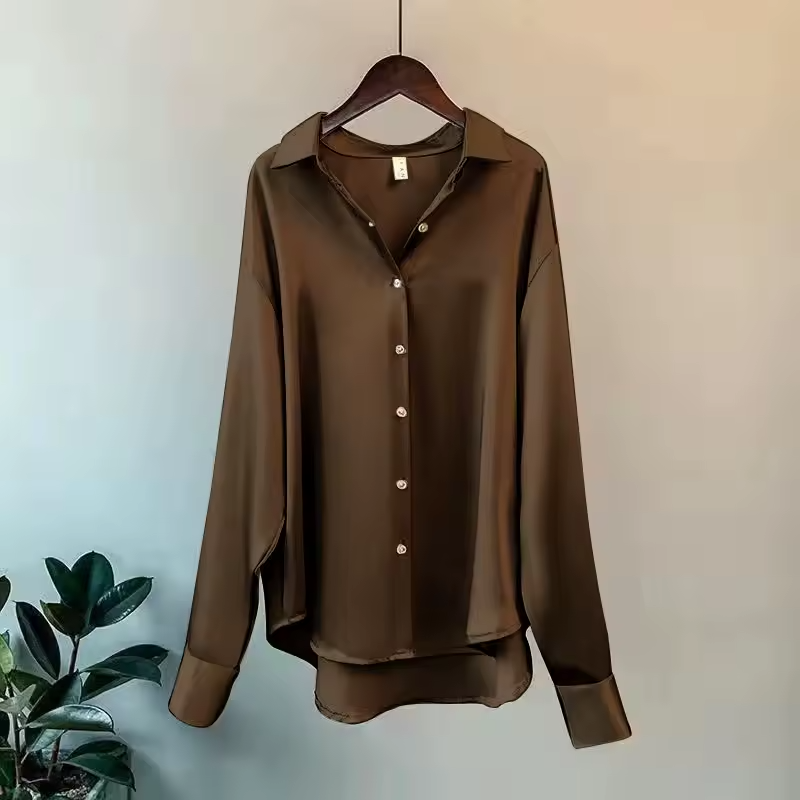 Women’s Silk Satin Blouse Long Sleeve Elegant Button Up Shirt