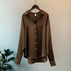 Women’s Silk Satin Blouse Long Sleeve Elegant Button Up Shirt
