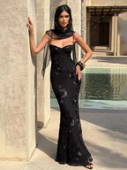 Backless Maxi Dress with Embroidered Flowers & Elegant Fit – Dara