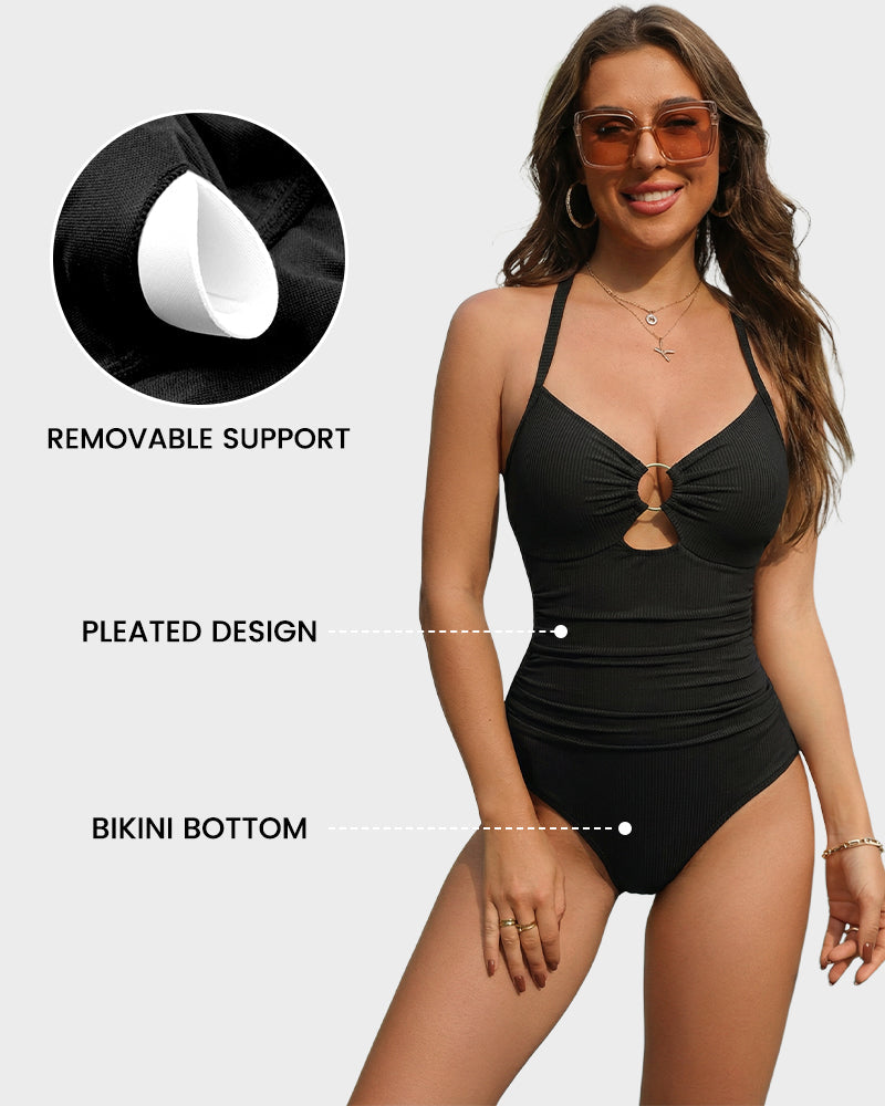 Figure-Flattering Ruched One-Piece Swimsuit with Tummy Control