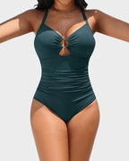 Figure-Flattering Ruched One-Piece Swimsuit with Tummy Control