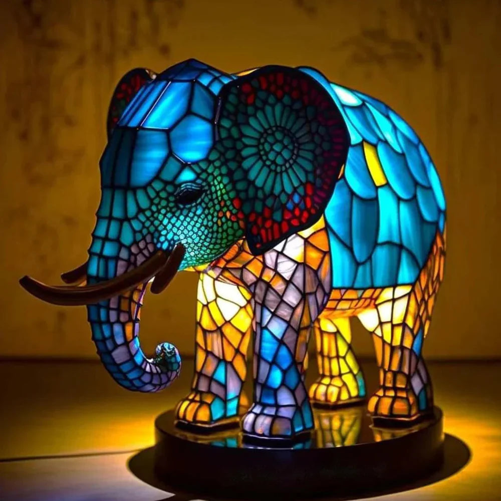 Lamp Stained Glass Animal Table Accent Light Sculpture