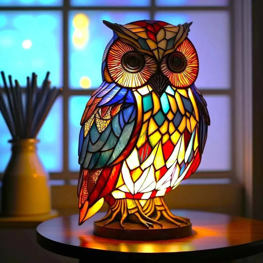 Lamp Stained Glass Animal Table Accent Light Sculpture
