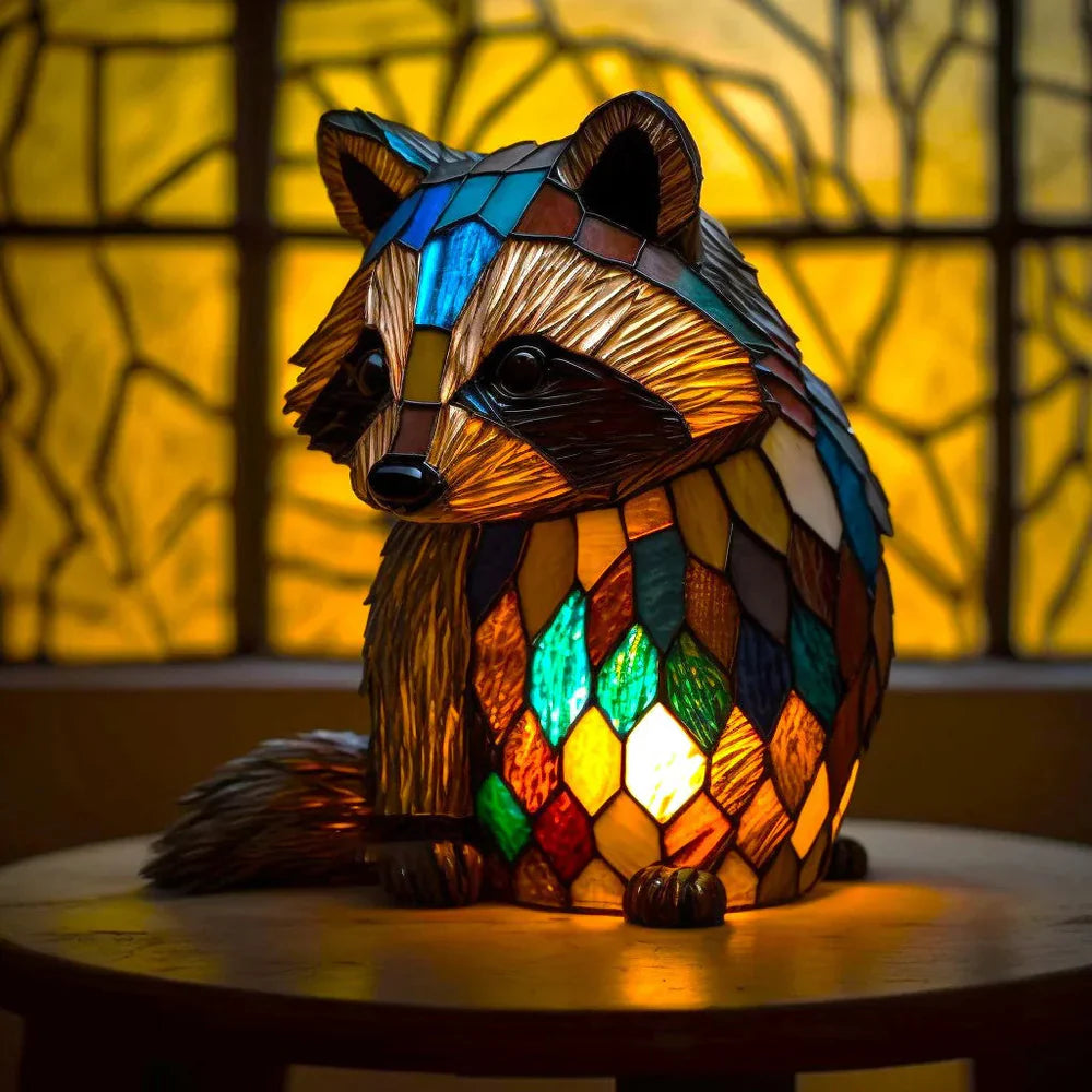 Lamp Stained Glass Animal Table Accent Light Sculpture