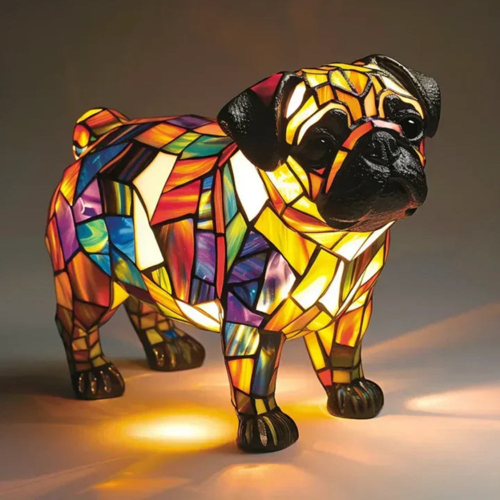 Table Lamp Stained Glass Dog Style Animal Decor Light