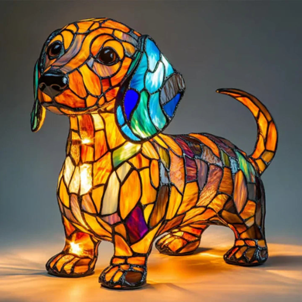 Table Lamp Stained Glass Dog Style Animal Decor Light