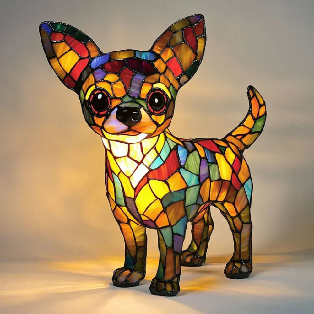 Table Lamp Stained Glass Dog Style Animal Decor Light