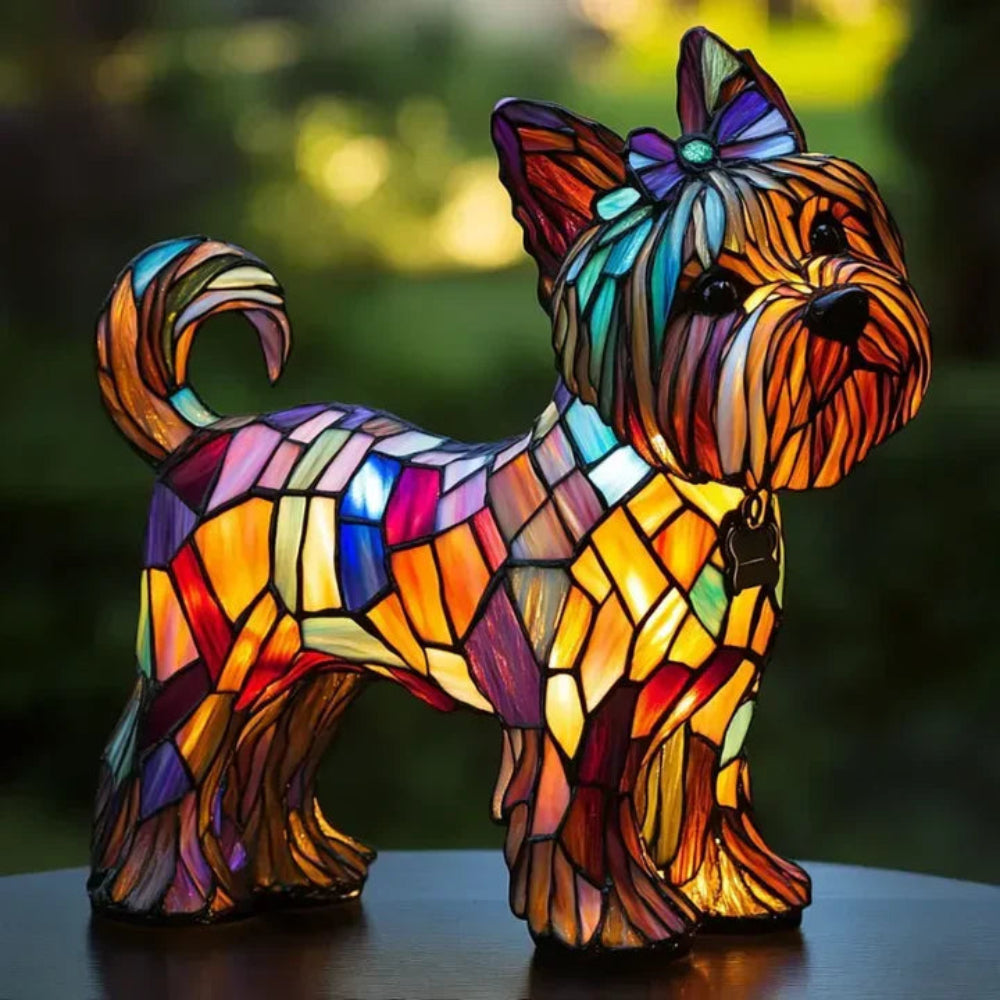 Table Lamp Stained Glass Dog Style Animal Decor Light