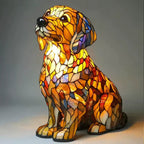 Table Lamp Stained Glass Dog Style Animal Decor Light
