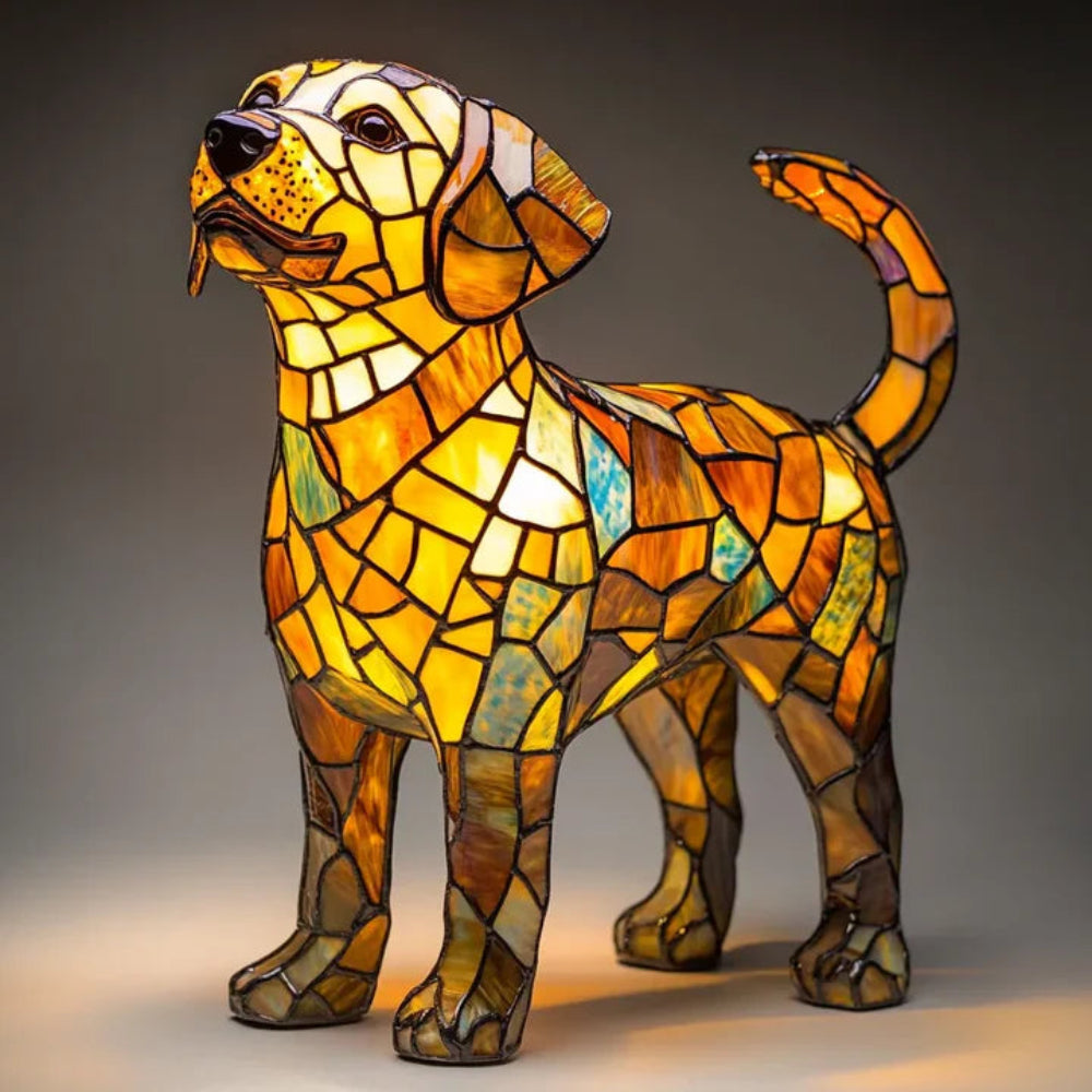 Table Lamp Stained Glass Dog Style Animal Decor Light