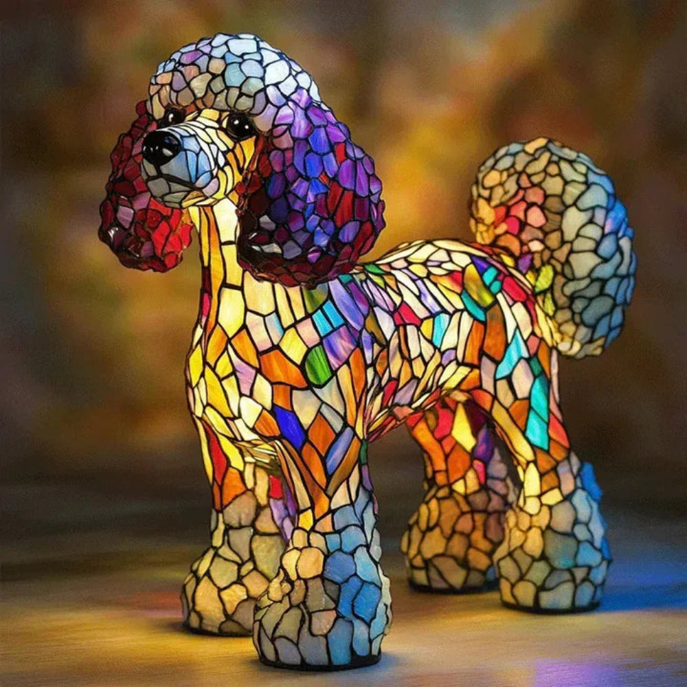Table Lamp Stained Glass Dog Style Animal Decor Light