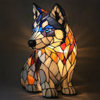 Table Lamp Stained Glass Dog Style Animal Decor Light