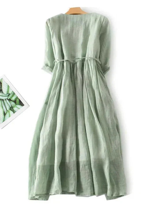 Women's Airy Lightweight Linen Summer Dress Breathable Casual Midi Elegant Style