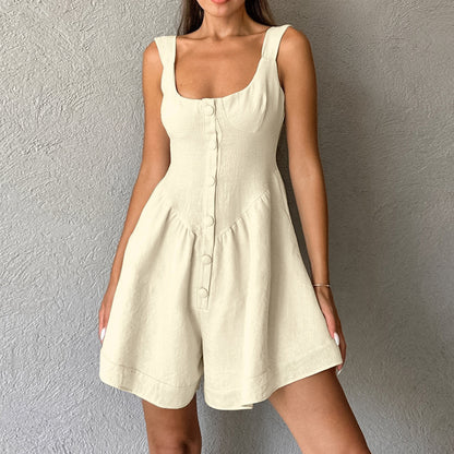 Women's Sleeveless Jumpsuit Large Linen Khaki