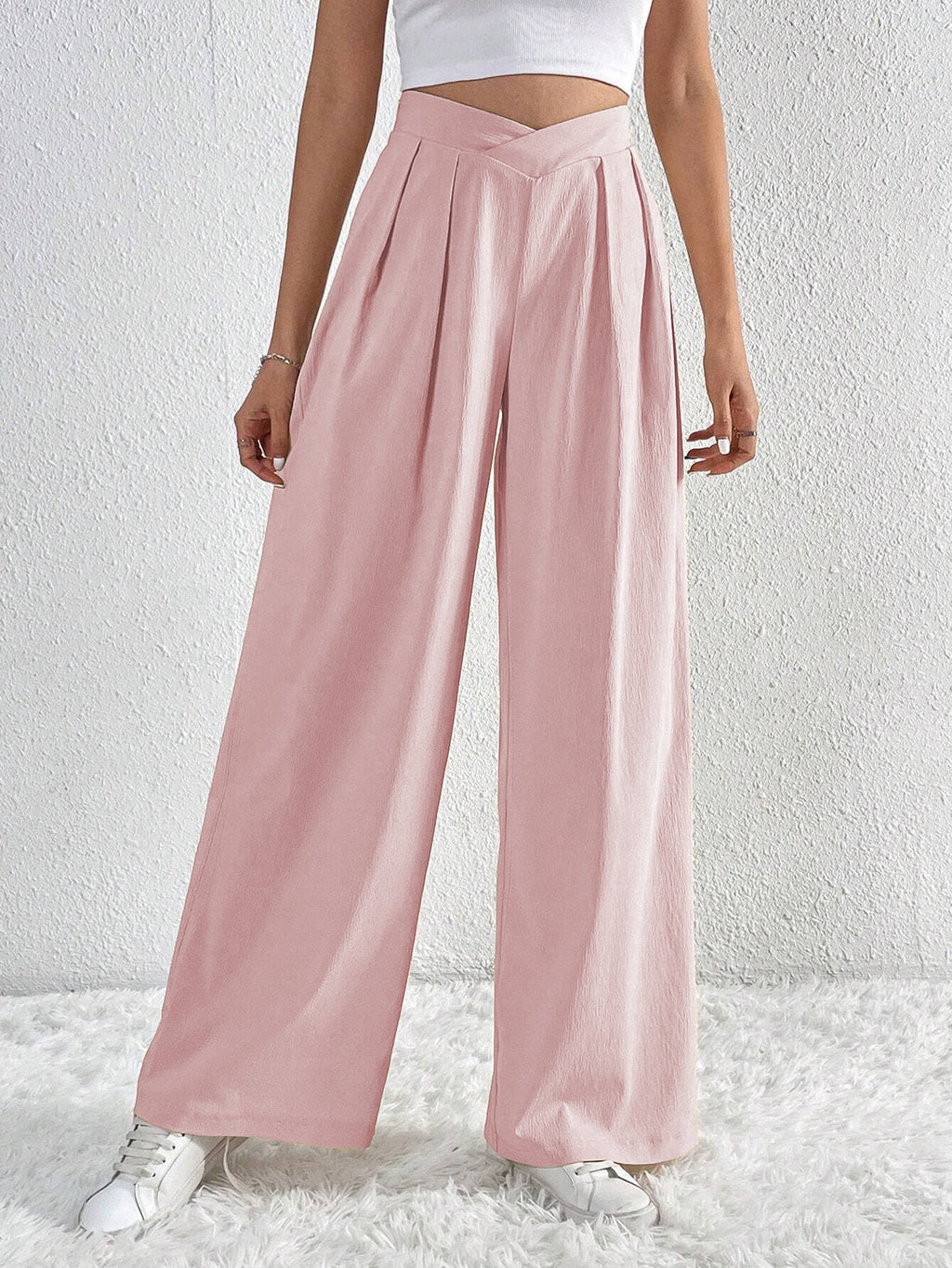 Chic High-Waist Pleated Wide-Leg Pants