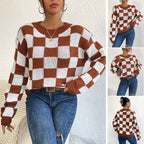 Checkerboard Color-Block Loose Knit Sweater