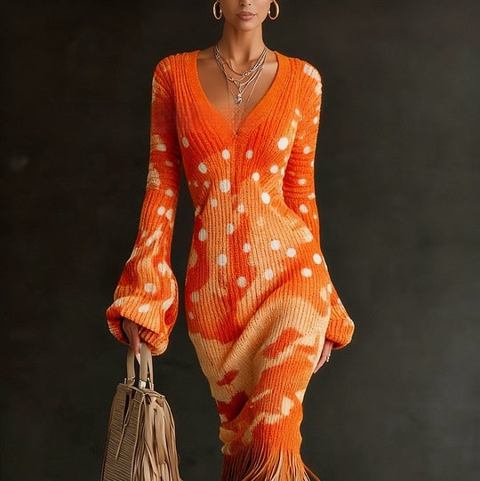 Vintage Print Wool Knit Dress