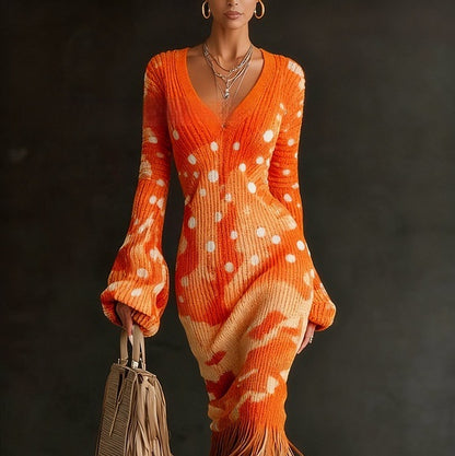 Vintage Print Wool Knit Dress