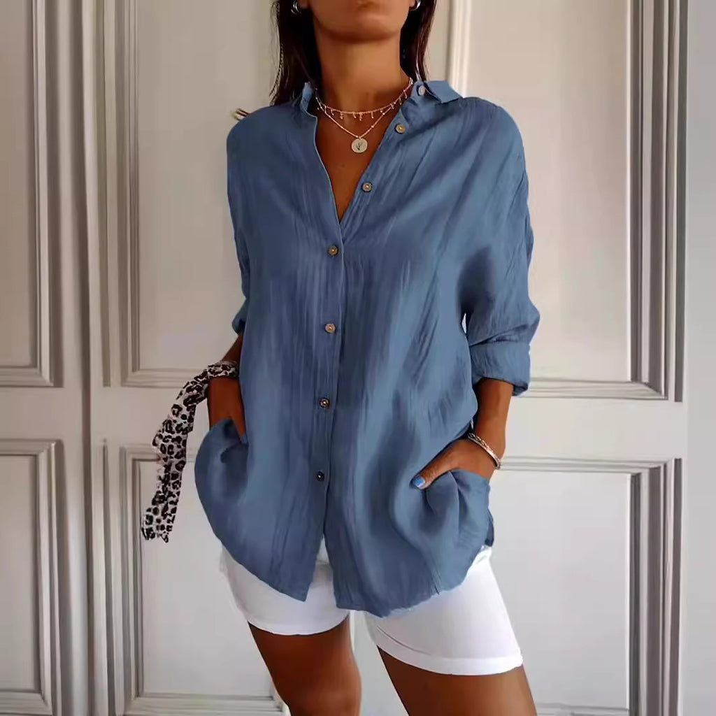 Casual Lapel Long Sleeve Pleated Shirt