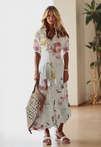 Bettina | Women's Short Sleeve V-Neck Bohemian Summer Maxi Dress