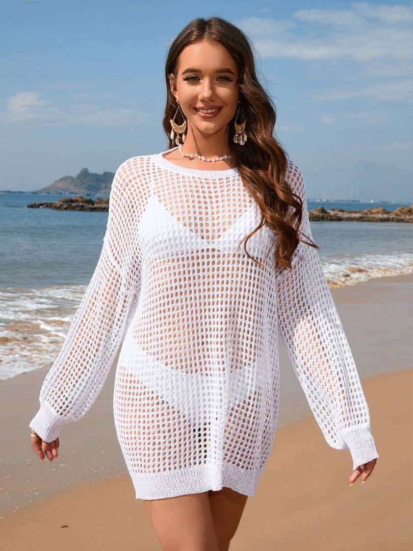 Women’s Mesh Knit Cover Up – Long Sleeve Beach Dress | Dripiume
