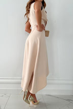Women’s Sleeveless Wrap Long Dress With V-Neck And Asymmetrical Hem
