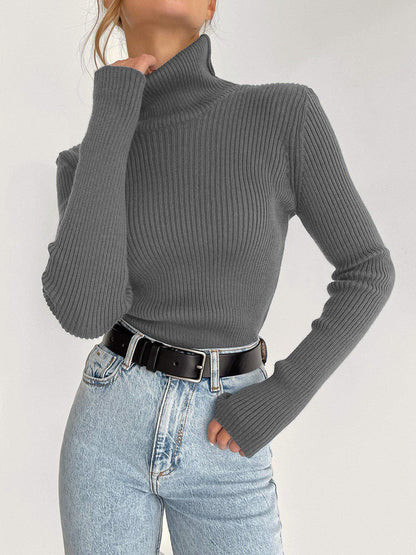 Elegant Slim-Fit Ribbed Turtleneck Sweater