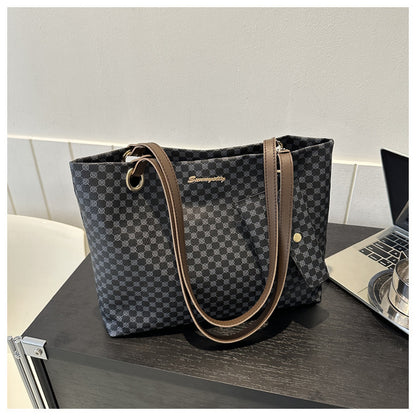 Vintage Checkered Large Capacity Shoulder Tote Bag