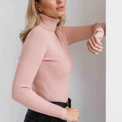 Ribbed Turtleneck Knit Sweater
