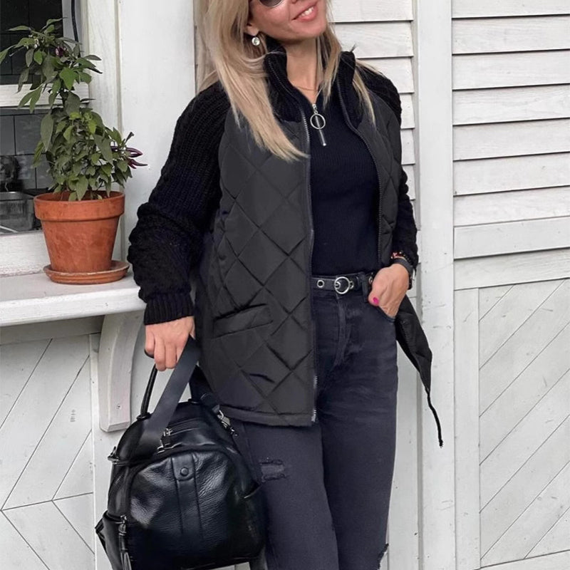 Quilted Knit-Sleeve Winter Jacket