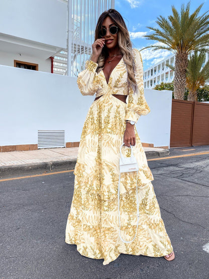 Elegant V-Neck Floral Maxi Dress