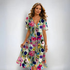 Annegret | Women's V-Neck Short Sleeve Summer Midi Dress