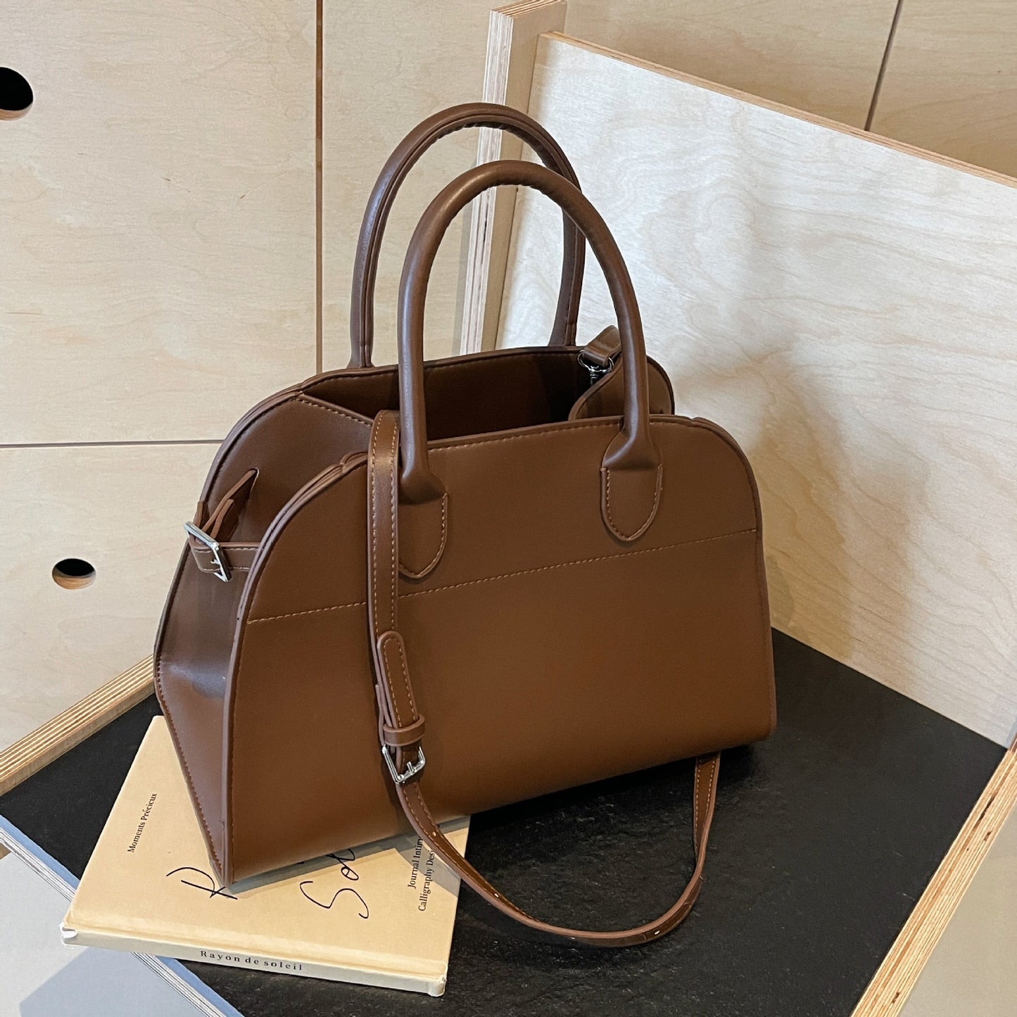 Retro Side-Buckle Top Handle Tote Bag