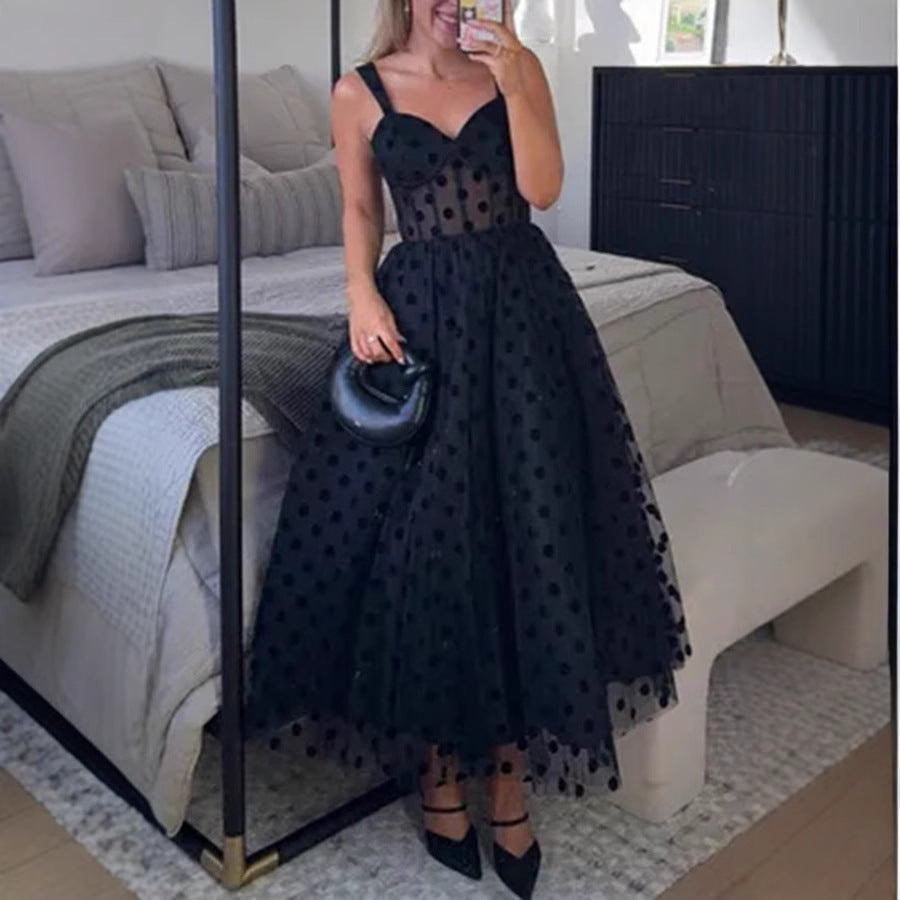 The Midnight Dots Tulle Midi Dress