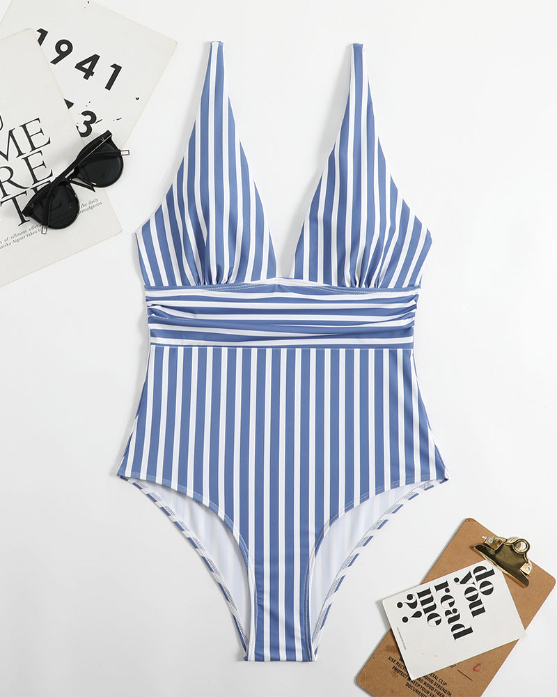 Women’s Striped Plunge One-Piece Swimsuit