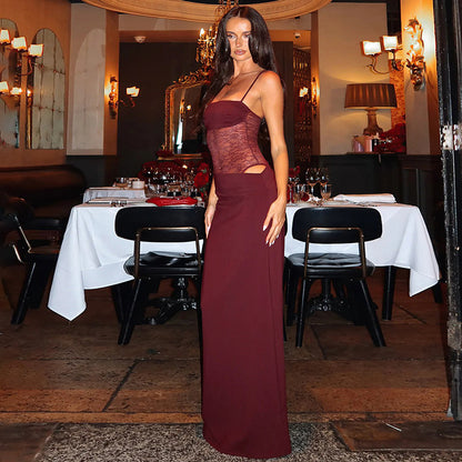 Long lace dress with straps
