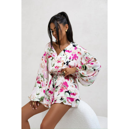 Women’s Printed V-Neck Long Sleeve Romper