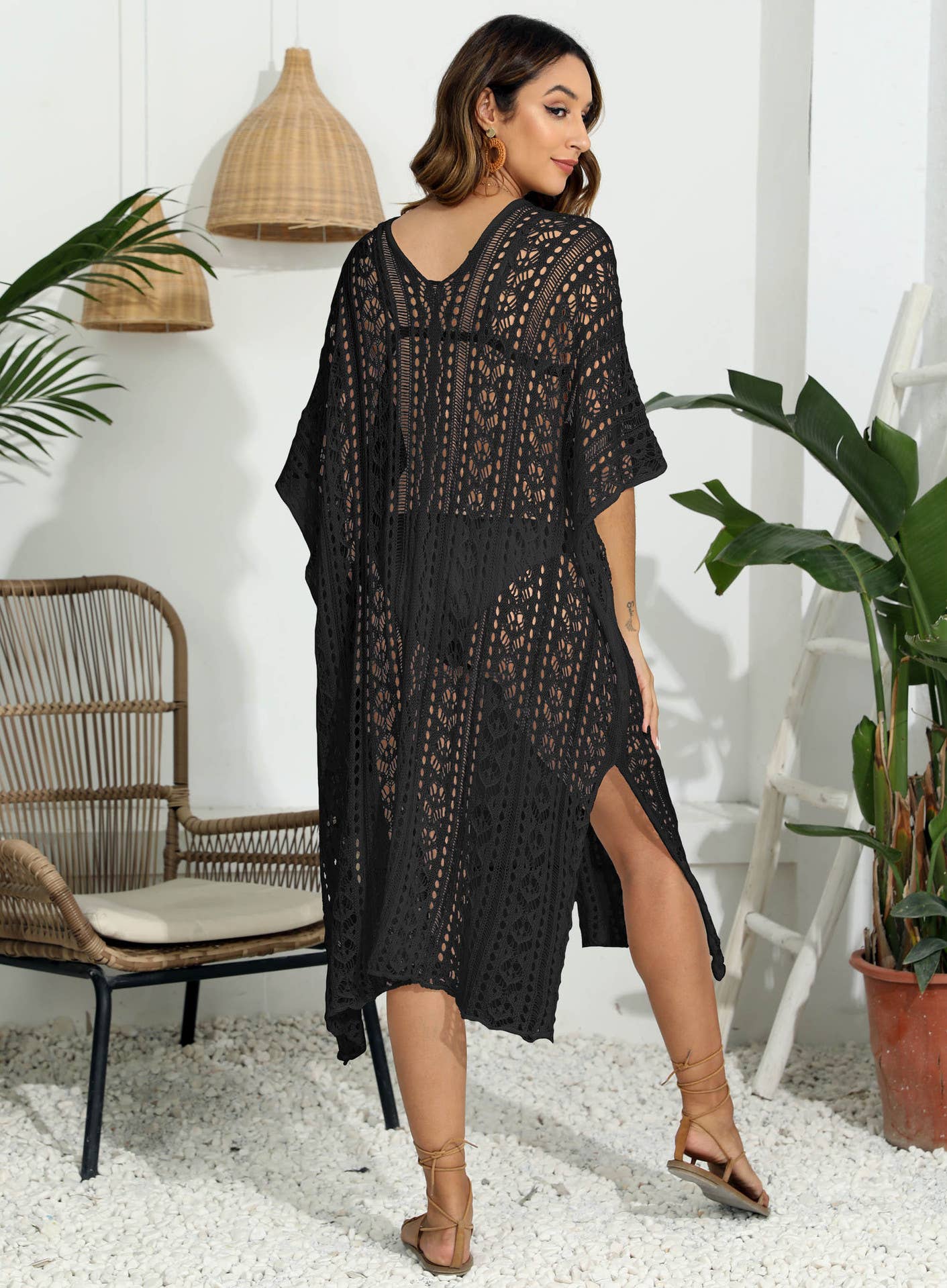 Women’s Long Crochet Beach Cover Up – Open Front Swimwear Kimono | Dripiume