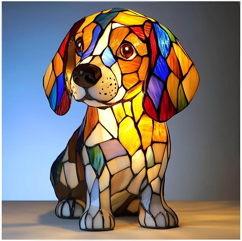 Table Lamp Stained Glass Dog Style Animal Decor Light