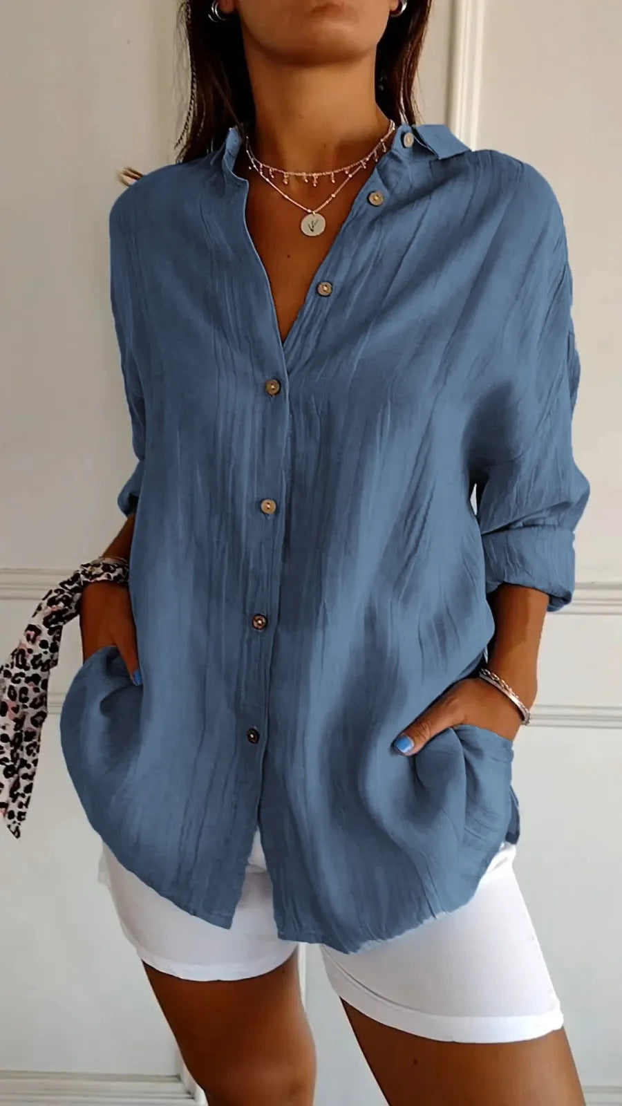 Casual Lapel Long Sleeve Pleated Shirt