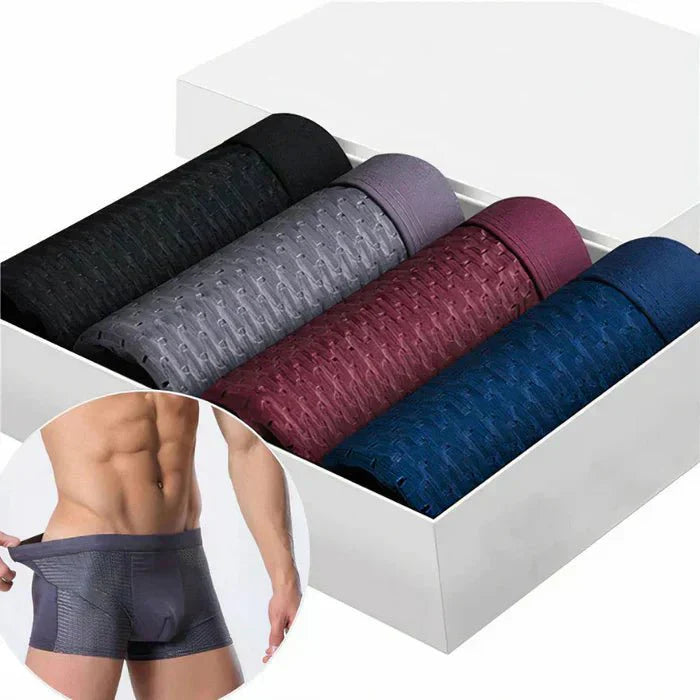 Men’s Bamboo Fiber Boxer Briefs Breathable Soft Stretch Underwear