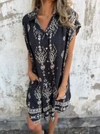 Ethnic Print Sleeveless Shirt Dress