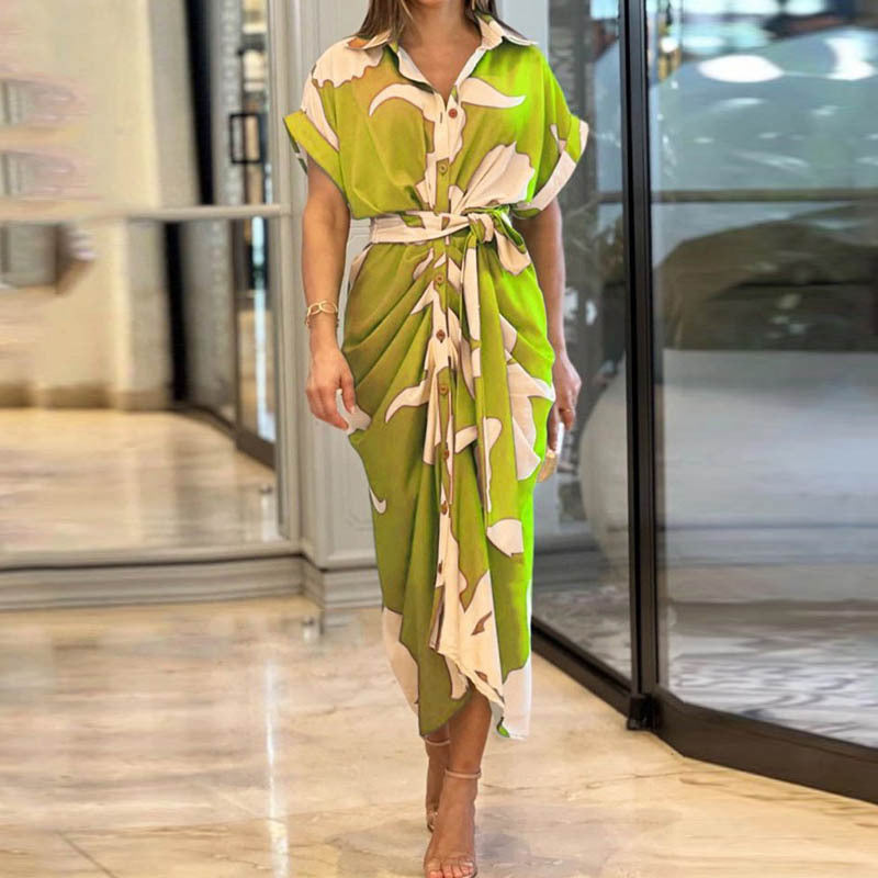 Women's Button-Front Shirt Dress with Belt