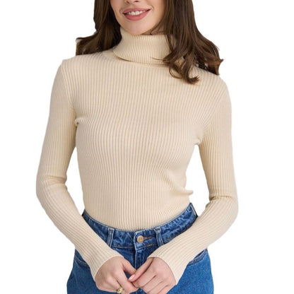 Ribbed Turtleneck Knit Sweater