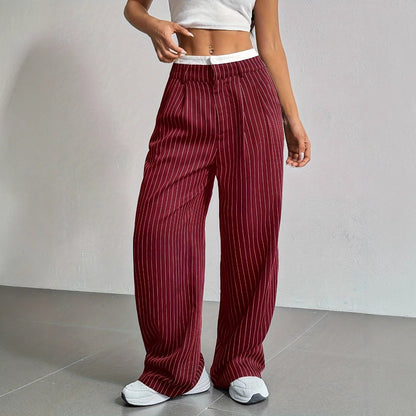 Women’s High-Waist Stripe Straight-Leg Trousers