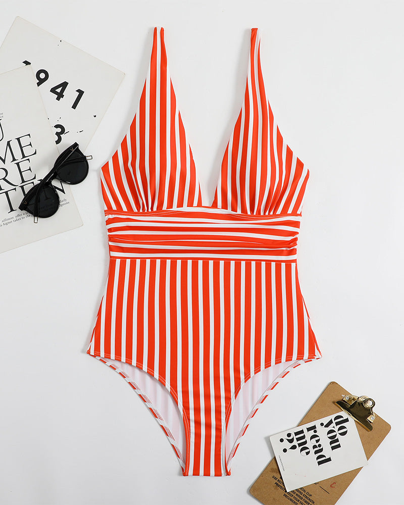 Women’s Striped Plunge One-Piece Swimsuit