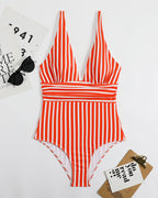 Women’s Striped Plunge One-Piece Swimsuit