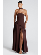 Strapless Long Dress with Draped Detail & Elegant Silhouette – Mya