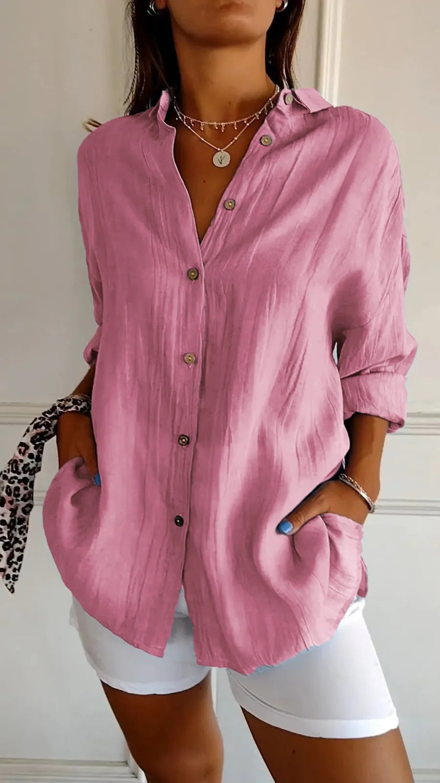 Casual Lapel Long Sleeve Pleated Shirt
