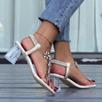 Summer sandal with a high square heel
